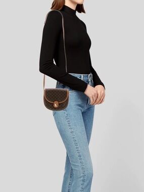 Vintage CELINE Macadam Crossbody Saddle Bag Brown PVC Leather Trim Paris